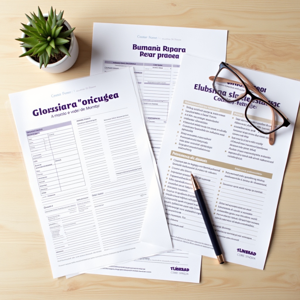 Printed budget planning worksheets and financial guides spread on a table, designed for pensioners