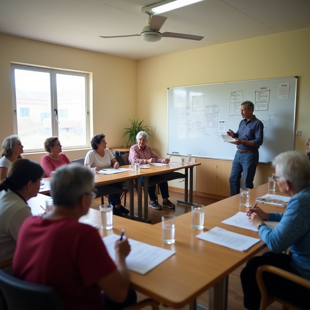 Senior adults participating in a financial literacy workshop in a classroom setting